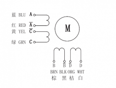 57兩相步進電機實物接線圖、電機尺寸圖